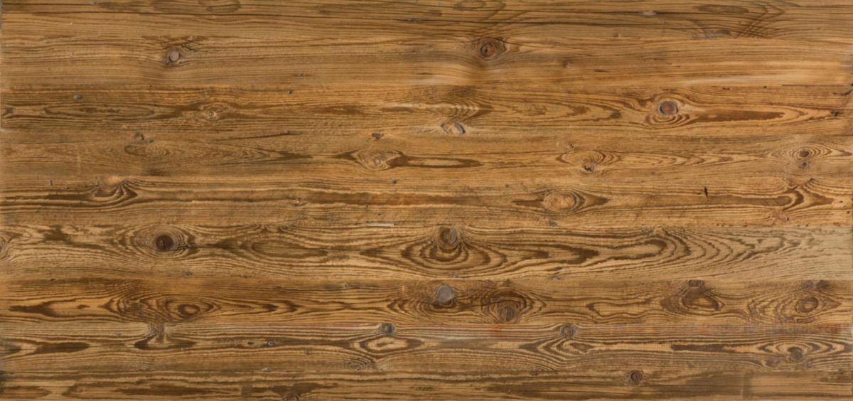 Panneau 3 plis vieux bois - 300x122 cm - ép. 24 mm - choix A/C - surface originale taillée à la hâche - largeur lamelles 10 cm