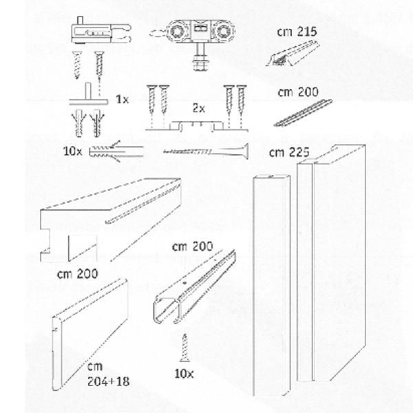 Kit Coulissante Complet 2300 Système Applique Avec Traverse Bandeau Et Montant Bois Couvre Joint Portée De 80kg