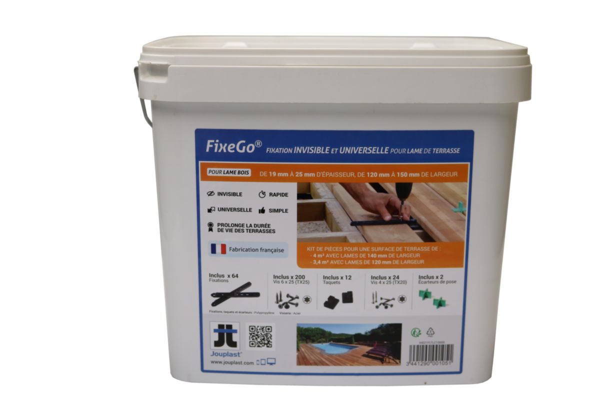 Fixego système de fixation invisible pour lame de terrasse couleur noir épaisseur 19mm à 25mm