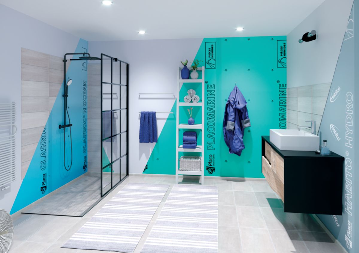 PLACO Plaque de plâtre BA13 Glasroc Hydro Ocean 13 2600x1200mm Dispano