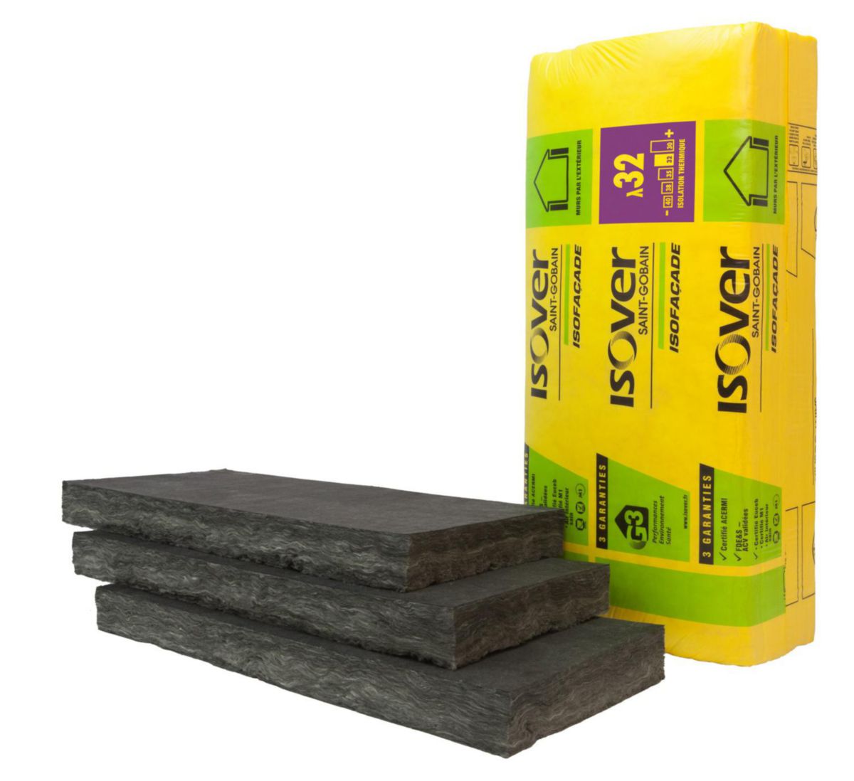ISOVER SAINT GOBAIN - Panneau laine de verre Isofaçade noir 32P 100mm 1 ...